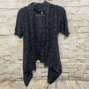Decree Black Gray Knit Open Front Waterfall Cardigan Sweater